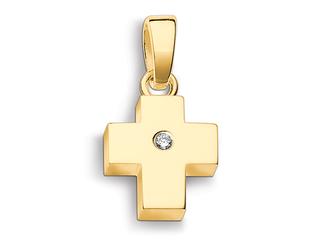 Quinn massives Kreuz mit Brillant Gold 585/000 Gelbgold Goldkreuz