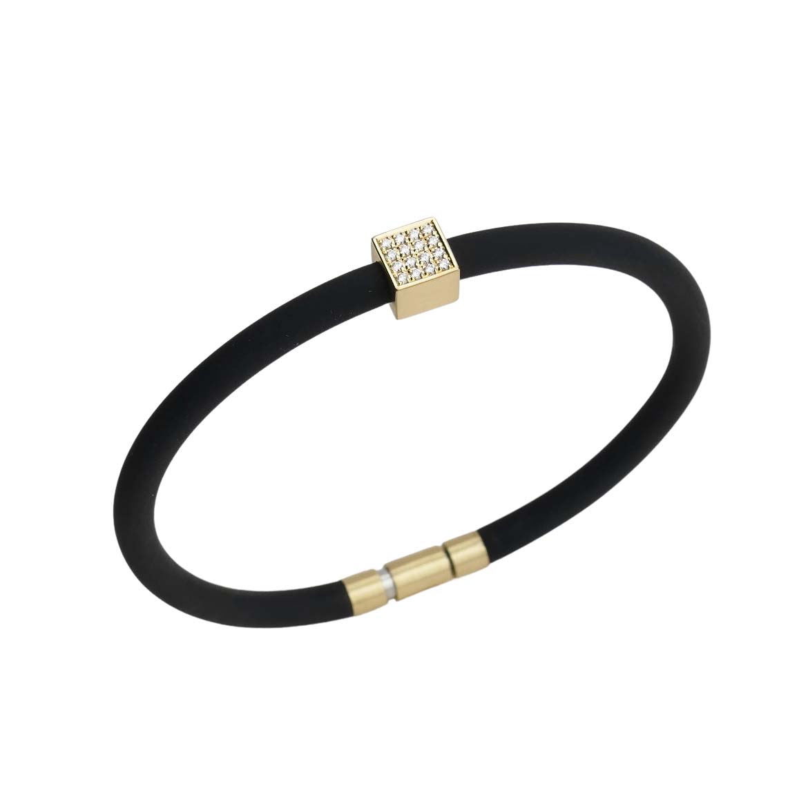 Bunz Armreif Gelbgold 750/000 und Kautschuk mit Brillanten