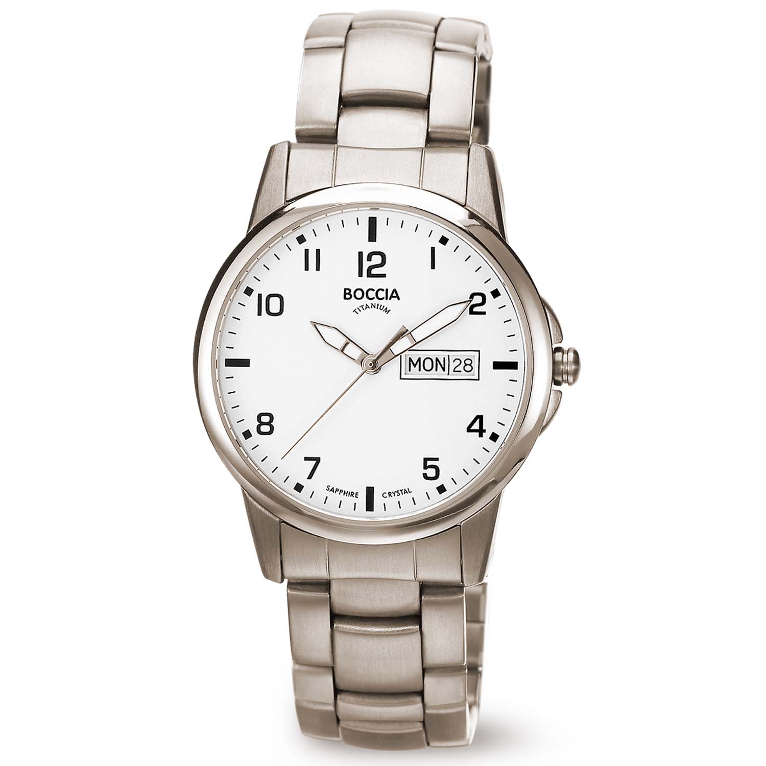 Boccia nickelfreie Herrenuhr Quartz Titan Sekundenzeiger Datum arabische Ziffern