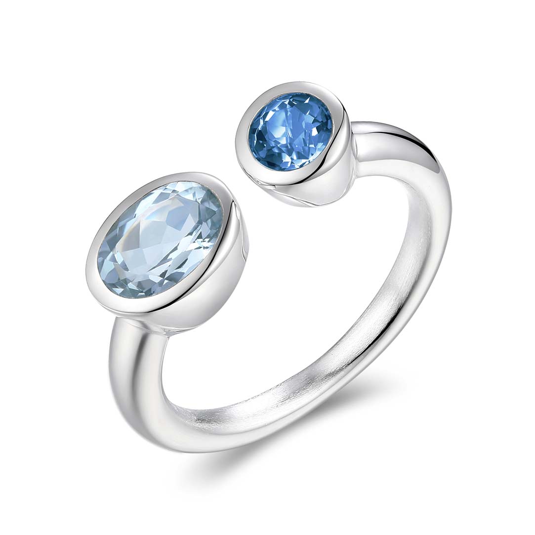 Quinn Ring Sterlingsilber mit Blautopasen Swiss Blue und London Blue