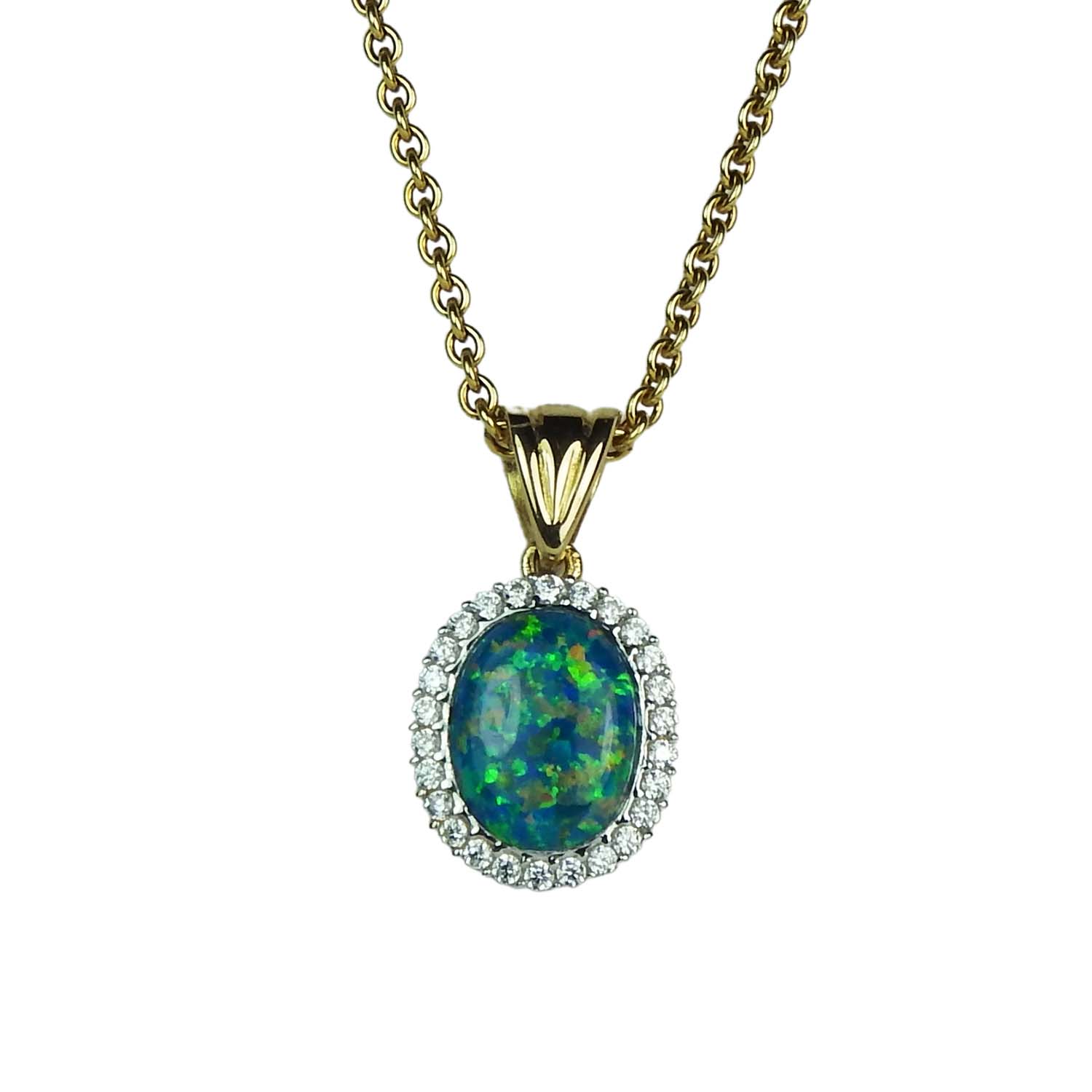 Opalanhänger (synth.) aus Gelbgold 585/000 mit Zirkonia