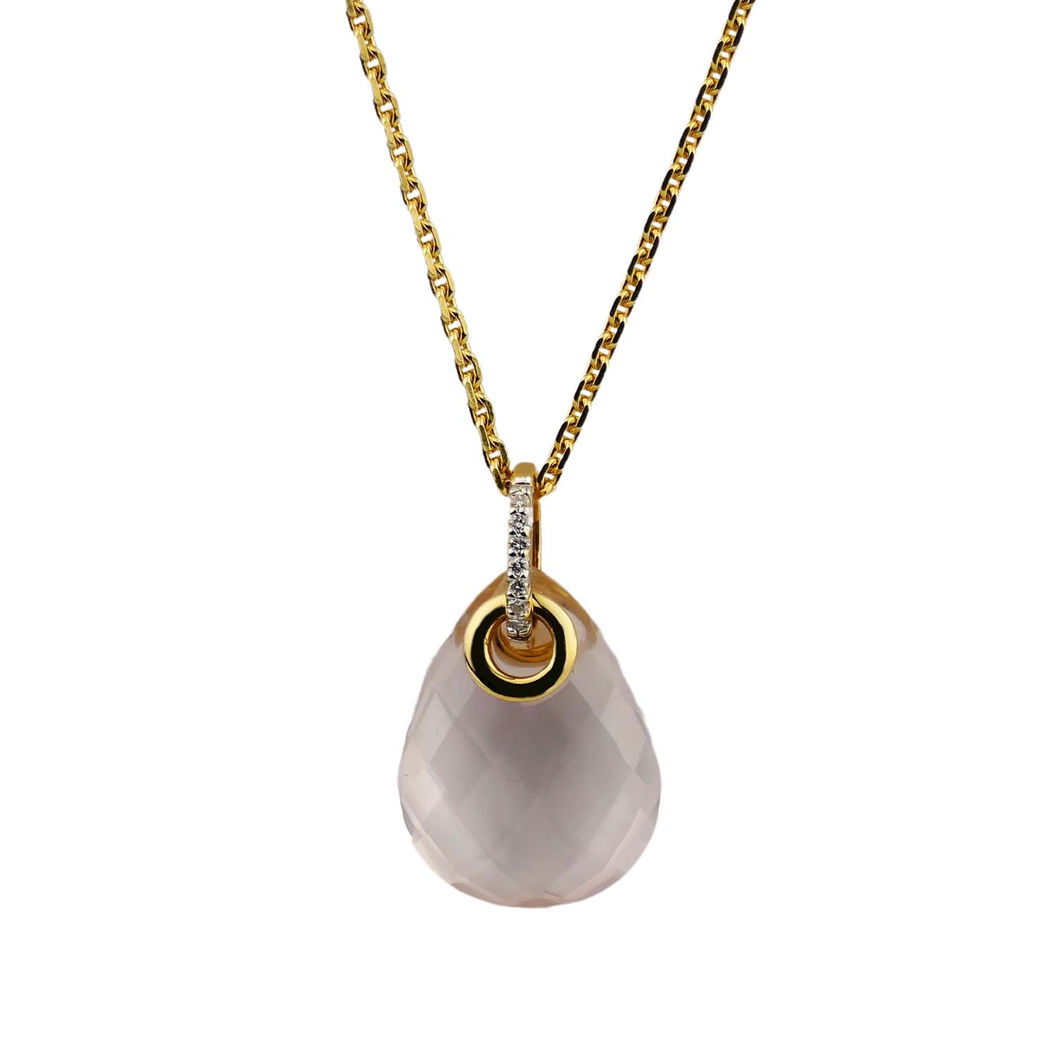 Rosenquarz-Anhänger Briolett Gelbgold 750/000 mit Brillanten