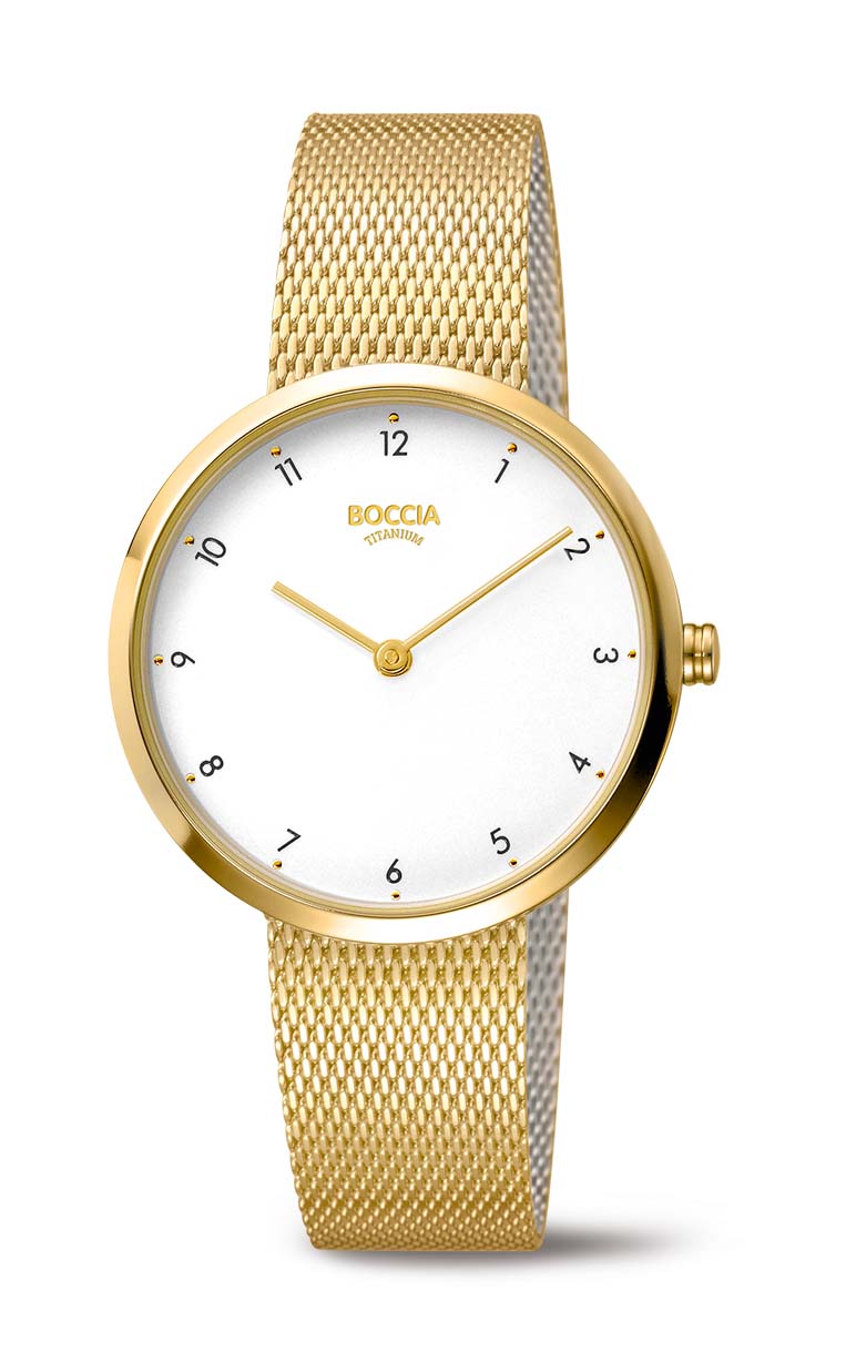 Nickelfreie Boccia Damenuhr Quartz Titan goldplattiert