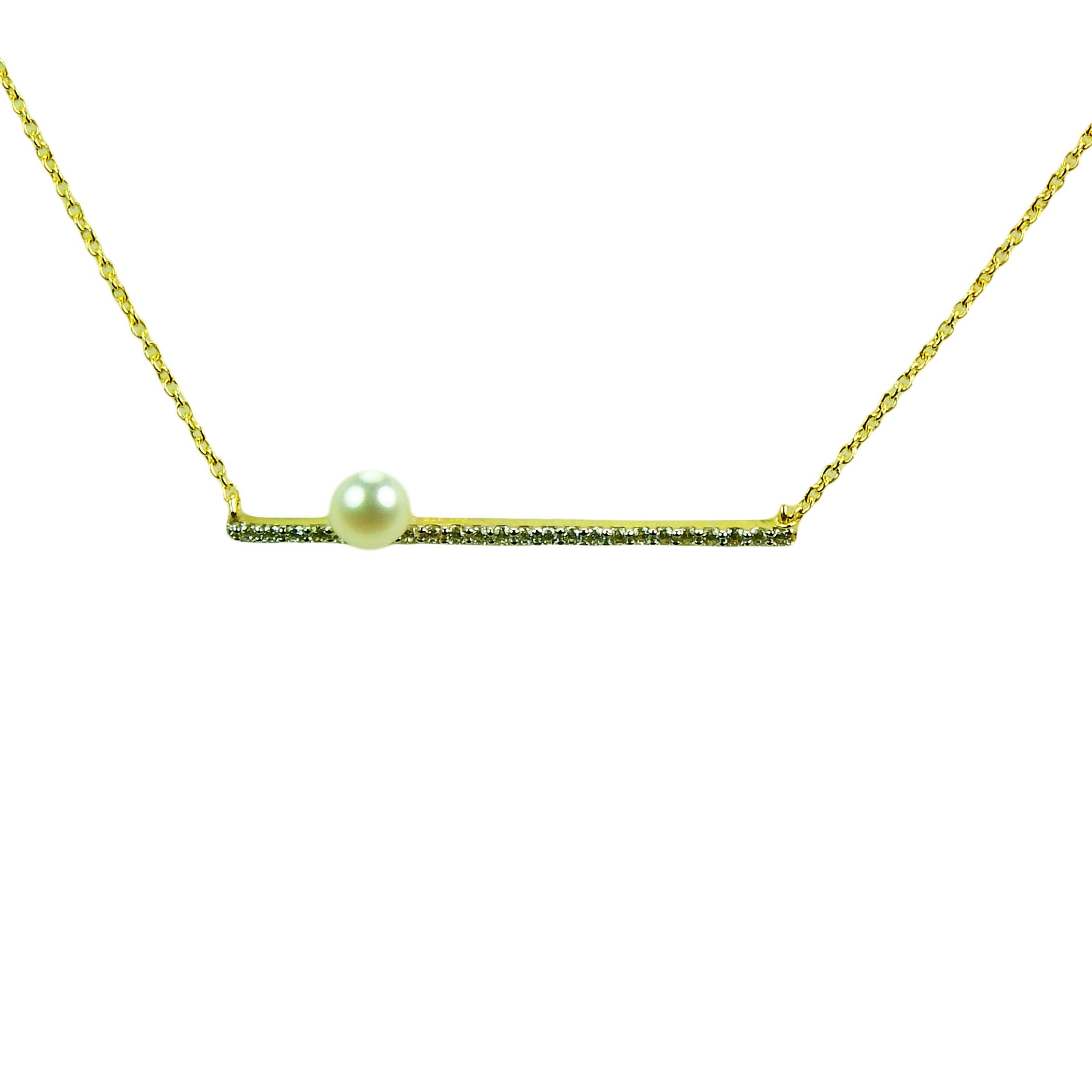 Halskette Gold 375/000 mit Perle und Zirkonia Collier mit Perle