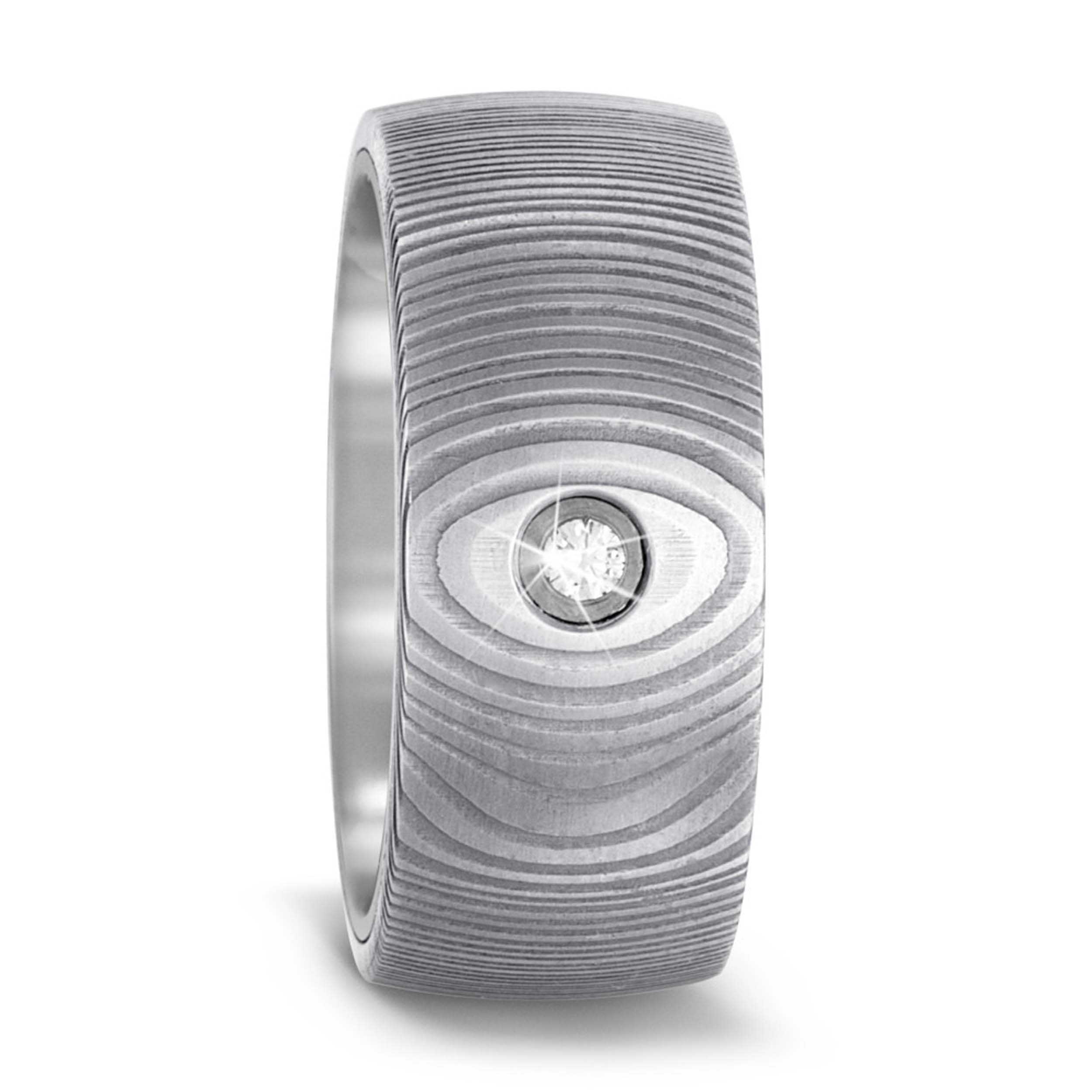 Titan Factory Trauring Titan und Damaszener Stahl mit Brillant