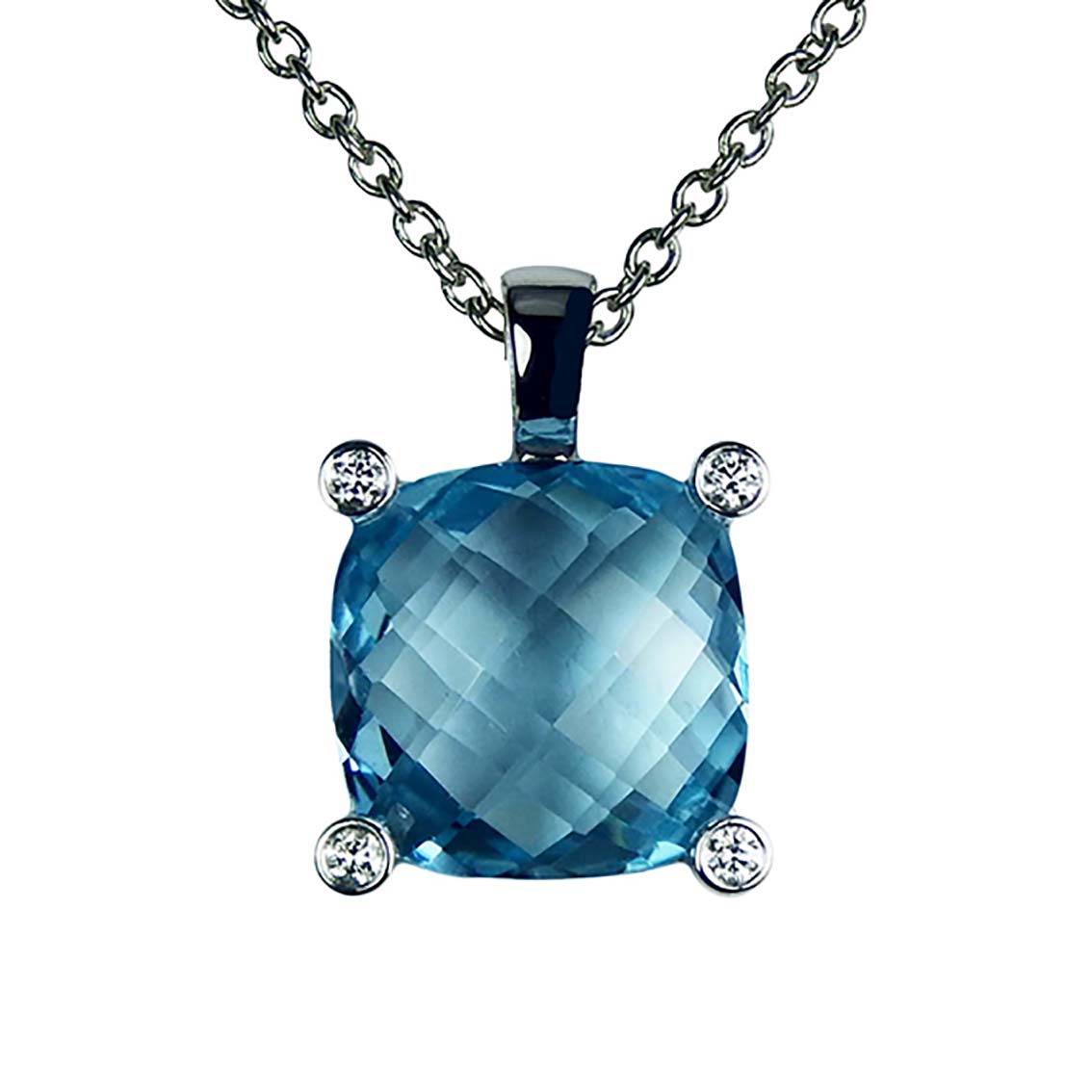 Handgearbeiter Blautopasanhänger Weißgold 750/000 mit Brillanten