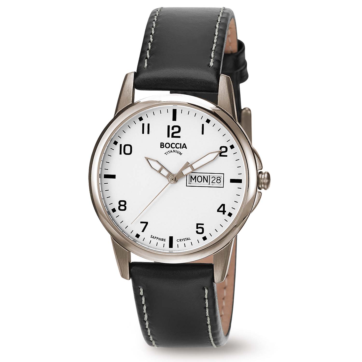 Boccia nickelfreie Herrenuhr Quartz Titan Sekundenzeiger Datum arabische Ziffern